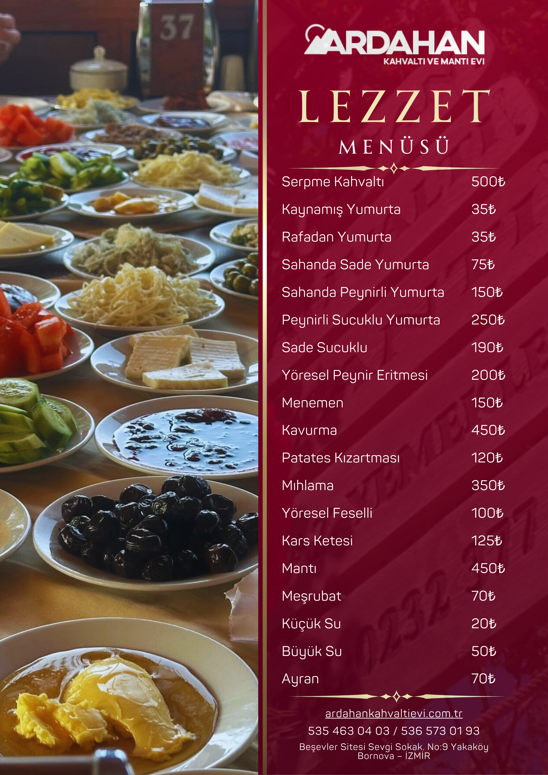 Kırmızı, Altın Sarı, Beyaz, Sade Tasarım Restoran Menü El İlanı Broşür (5)